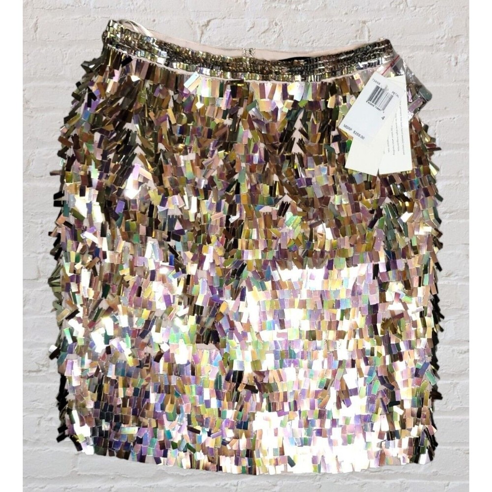 NEW French Connection Size 4 Paillette Sequin Pencil Skirt Gold/Pink Sparkly